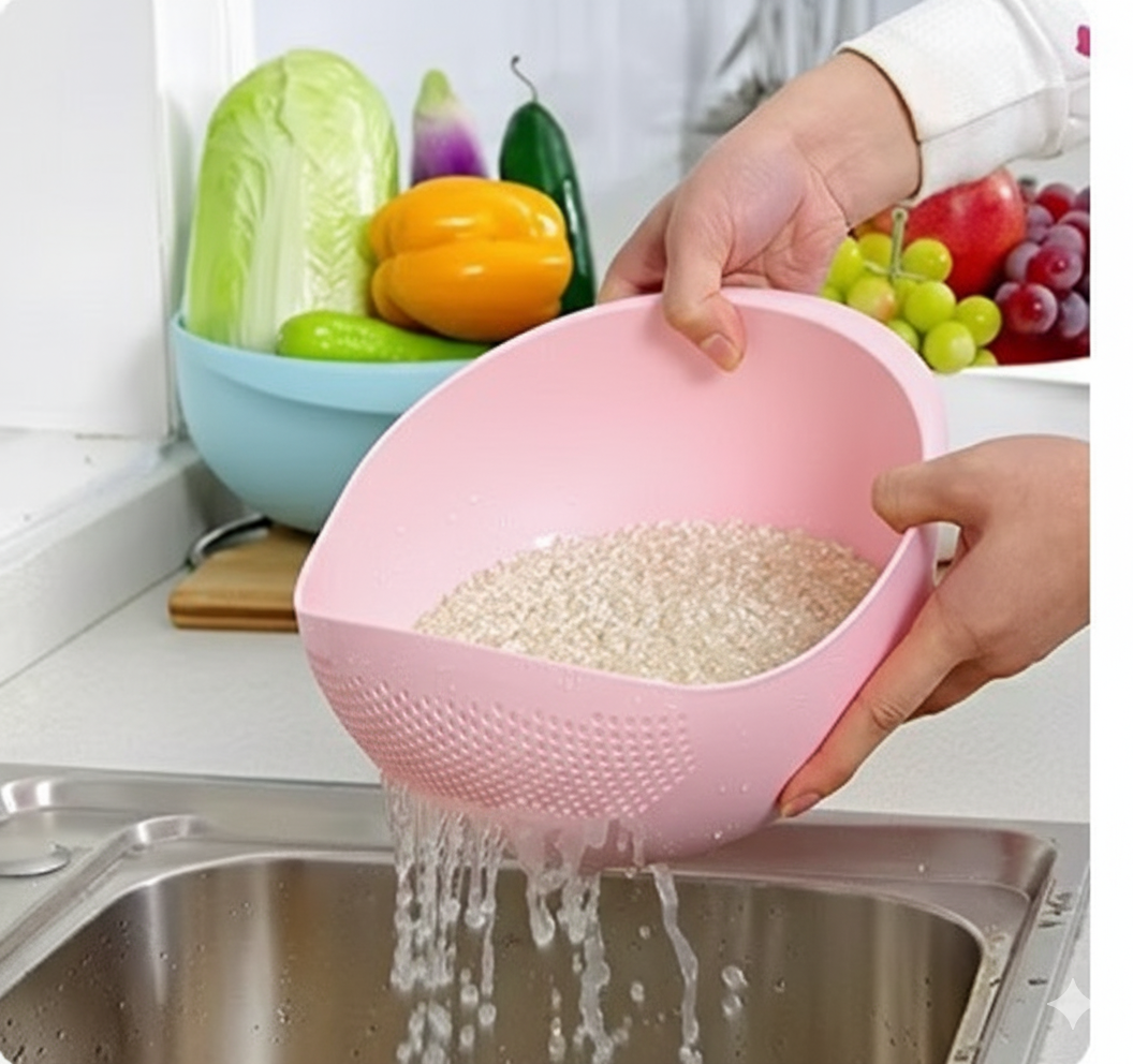 Multi-purpose unbreakable 2-pack strainer bowl for rice, fruits, veggies